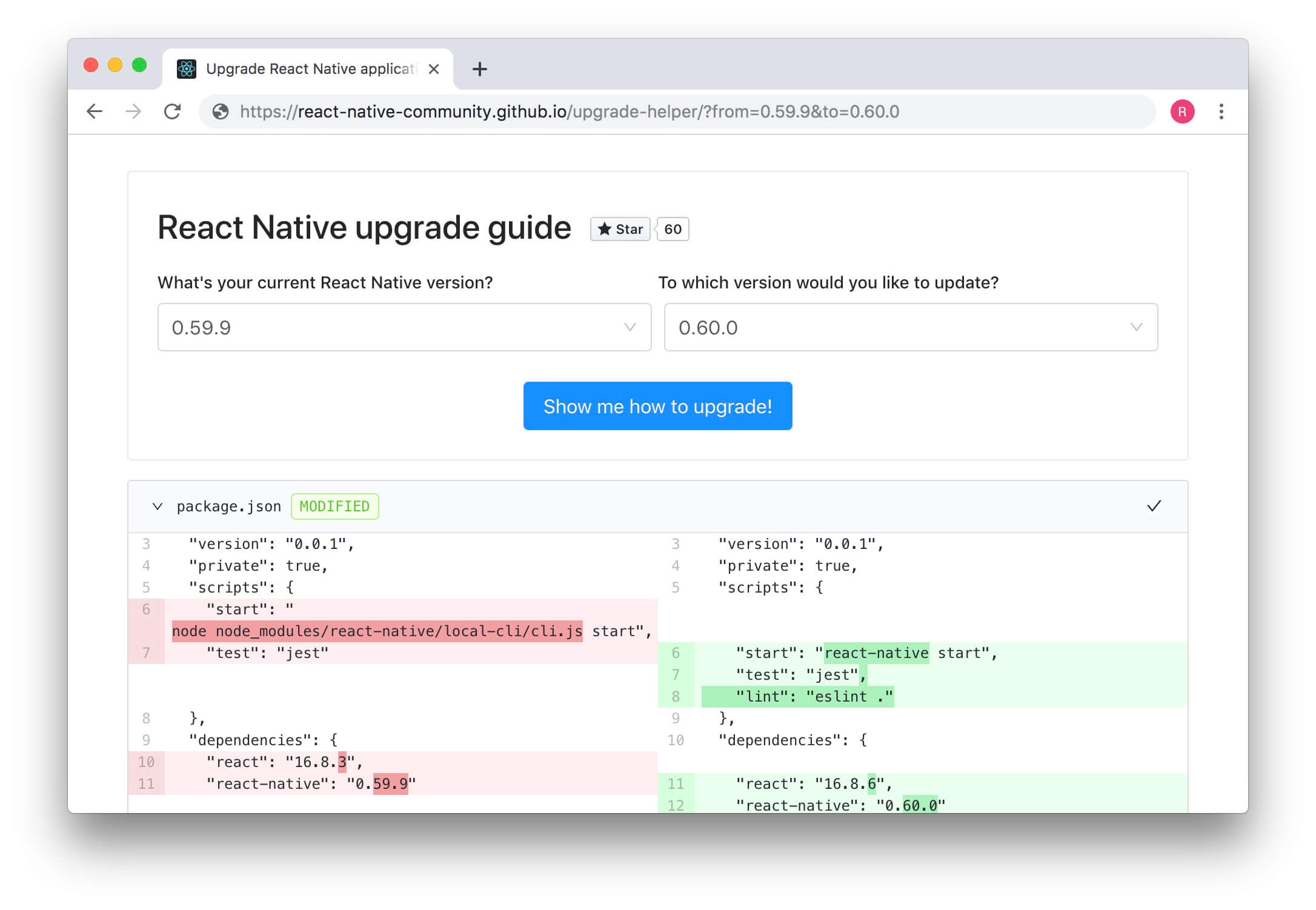 React Native Upgrade Helper